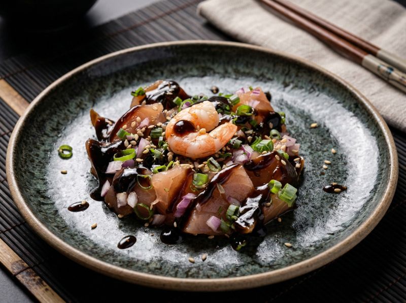 Ceviche de Salmão e Camarão