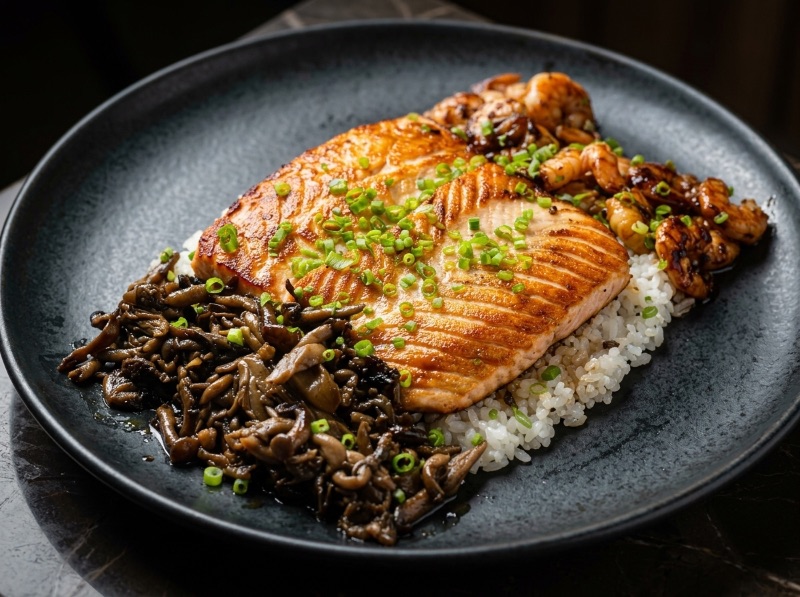 Teppan de Salmão, Camarão e Shimeji